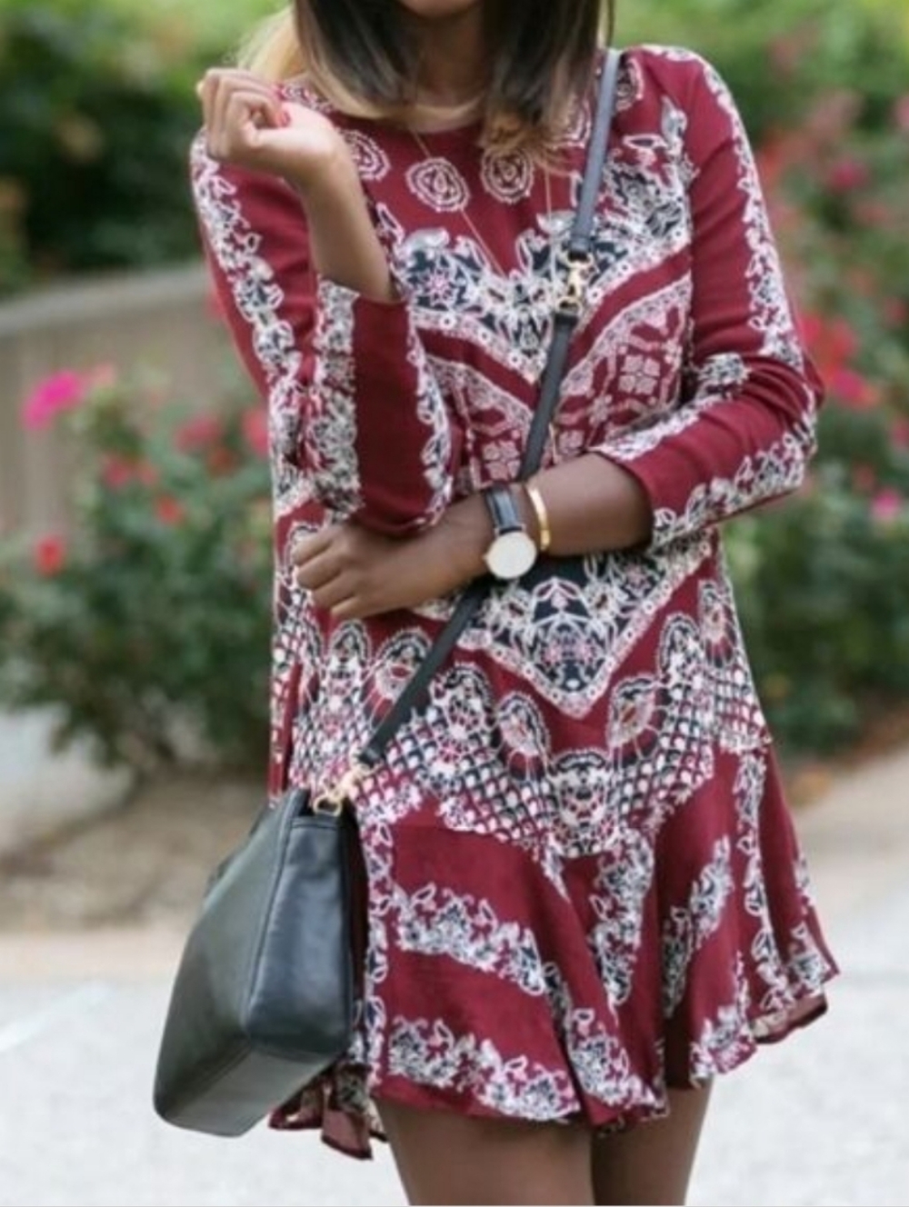 Free People Smooth Talker Boho Paisley Deep Cut V Back Peplum  Tunic Mini Medium